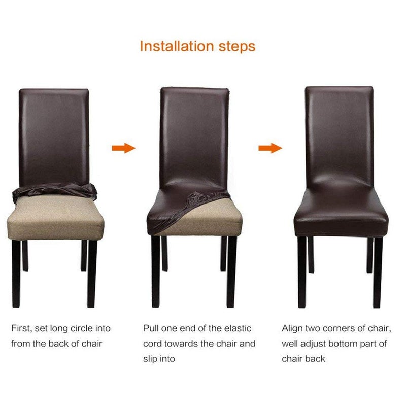 Levoberg Dining Chair Cover PU Leather Waterproof Oilproof Protective and Stretchable Chair Slipcover Decoration (4 Pieces, White) - Image 3